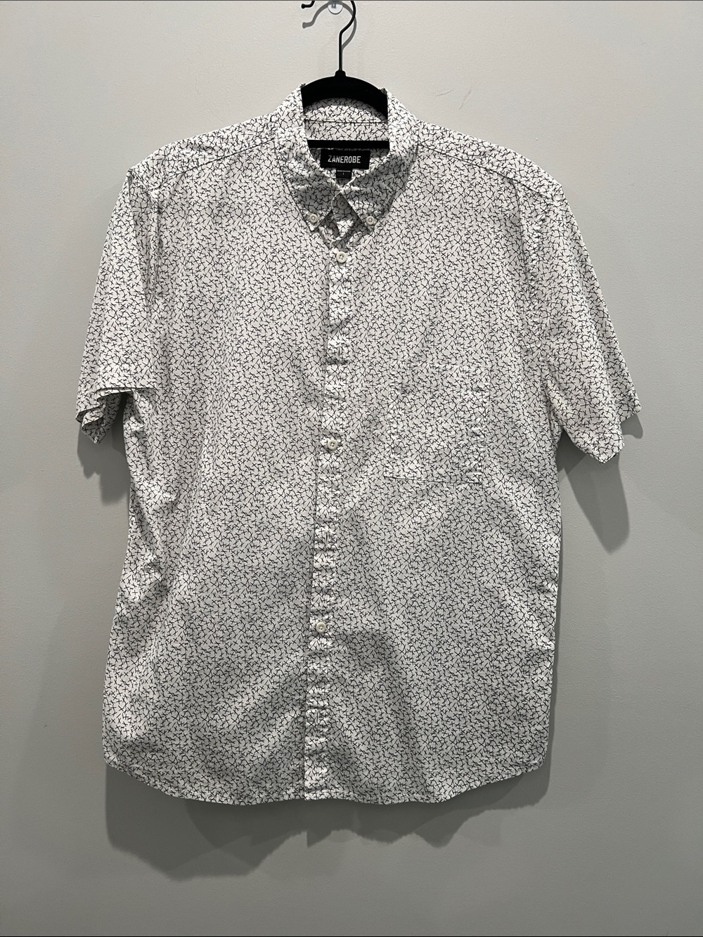 Zanerobe White Short Sleeve Button-Down with Micro Black Pattern